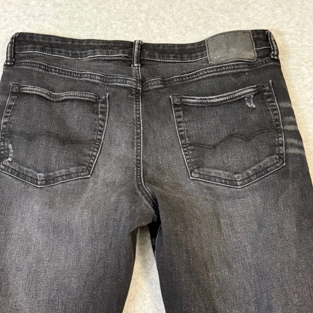 American Eagle Airflex+ Skinny Distressed Black Jeans 34x32 Ripped Denim